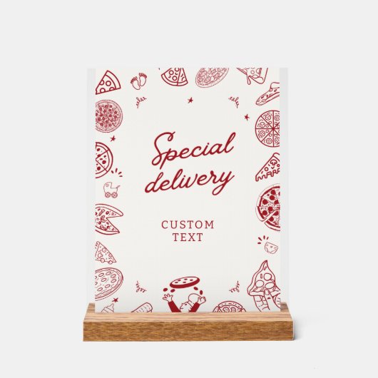 Grappig speciaal bezorging pizza baby shower acryl bord (Voorkant)