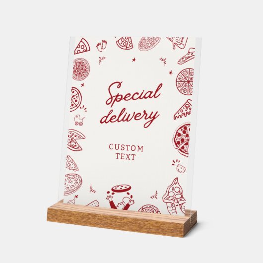 Grappig speciaal bezorging pizza baby shower acryl bord (Hoek)