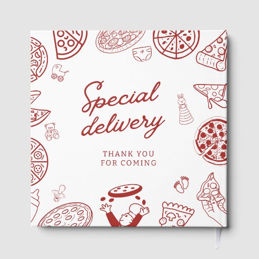 Grappig speciaal bezorging pizza baby shower gastenboek (Achterkant)