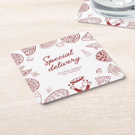 Grappig speciaal bezorging pizza baby shower kartonnen onderzetters (Schuin)