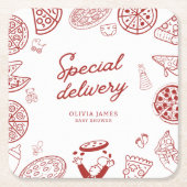 Grappig speciaal bezorging pizza baby shower kartonnen onderzetters (Voorkant)