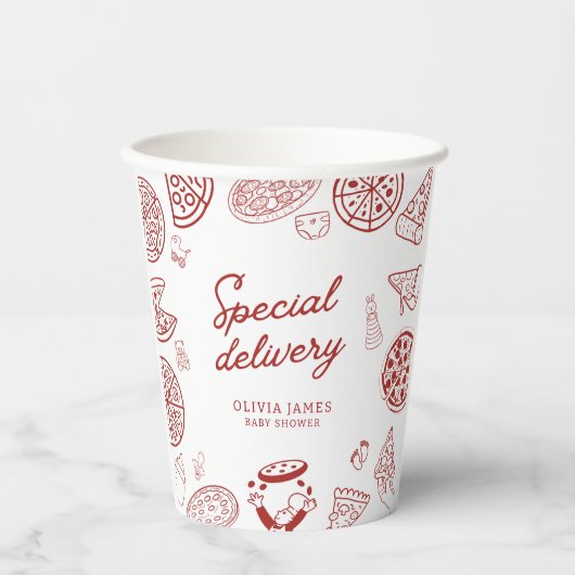 Grappig speciaal bezorging pizza baby shower papieren bekers (Voorkant)