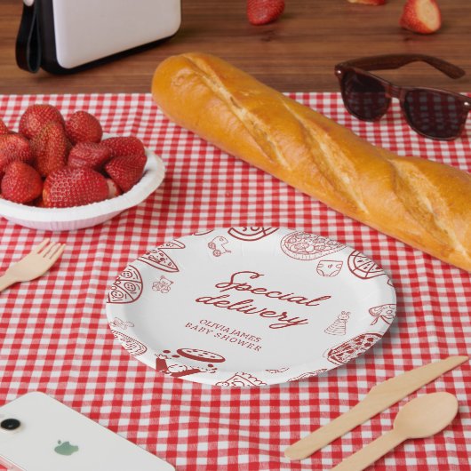 Grappig speciaal bezorging pizza baby shower papieren bordje (Picknick)
