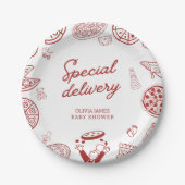 Grappig speciaal bezorging pizza baby shower papieren bordje (Voorkant)