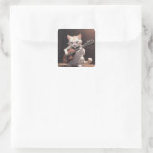 Grappig spelen gitaar kat kunst vierkante sticker (Tas)