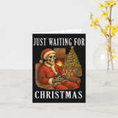 Grappig spelend skelet dat gewoon op kerst wacht  kaart (Gele Bloem)