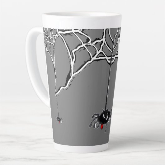 Grappig Spiders Cartoon Cust. Grijze latte Mok (Linkerhoek)