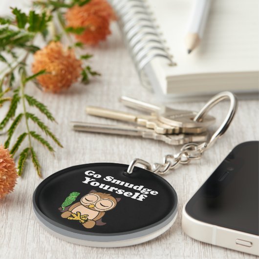 Grappig Spiritueel Ga Vlekken Jezelf Uil Mediteren Sleutelhanger (Voorkant Rechts)