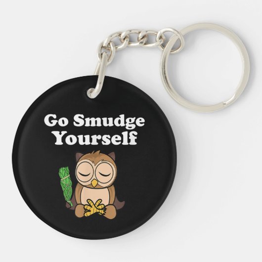 Grappig Spiritueel Ga Vlekken Jezelf Uil Mediteren Sleutelhanger (Achterkant)