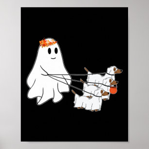 Grappig spook lopen met drie honden Halloween Herf Poster