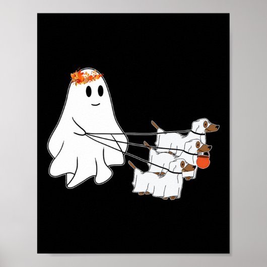 Grappig spook lopen met drie honden Halloween Herf Poster (Voorkant)