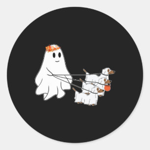 Grappig spook lopen met drie honden Halloween Herf Ronde Sticker