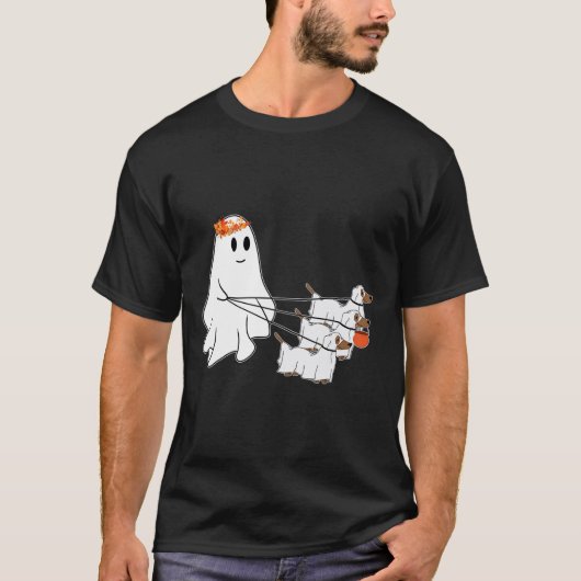 Grappig spook lopen met drie honden Halloween Herf T-shirt (Voorkant)