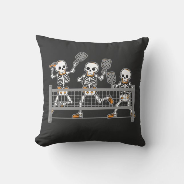 Grappig Spooky Drie Skelet Spelen Pickleball Gift Kussen (Voorkant)