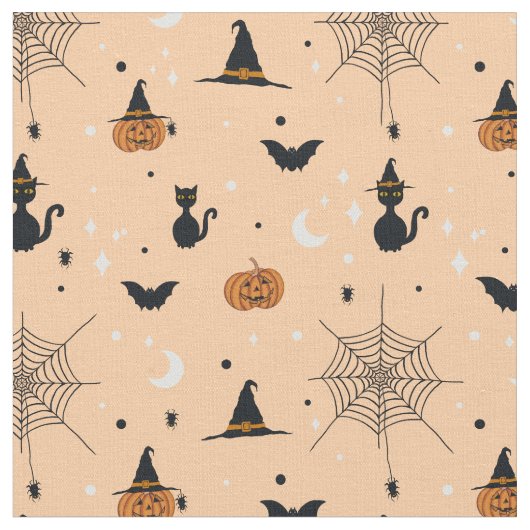 Grappig Spooky Halloween Oranje ontwerp Stof (Close Up)