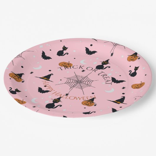 Grappig Spooky Halloween Roze Ontwerp Papieren Bordje (Gekanteld)