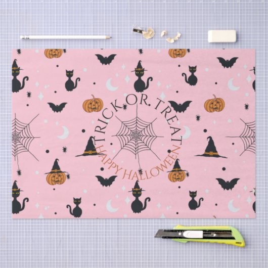 Grappig Spooky Halloween Roze Ontwerp Tissuepapier (Craft)