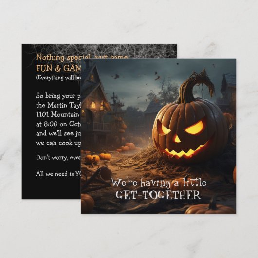 Grappig Spooky Haunted House Halloween Dinner Part Kaart (Voorkant / Achterkant)