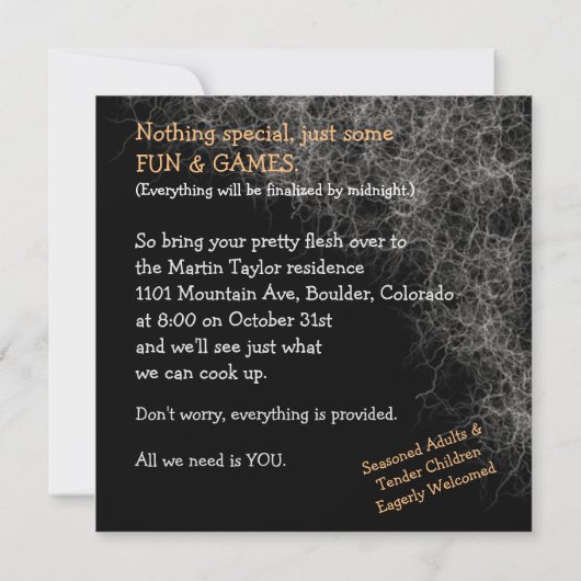 Grappig Spooky Haunted House Halloween Dinner Part Kaart (Achterkant)