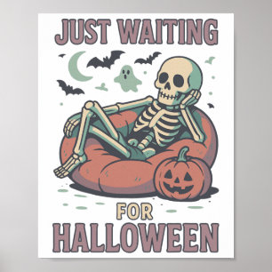 Grappig Spooky Skeleton Summerween Wachten op Hall Poster