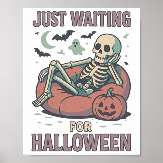 Grappig Spooky Skeleton Summerween Wachten op Hall Poster (Voorkant)