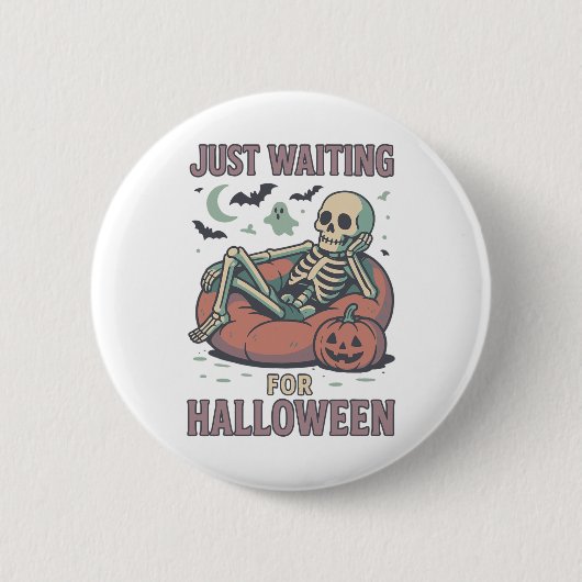 Grappig Spooky Skeleton Summerween Wachten op Hall Ronde Button 5,7 Cm (Voorkant)