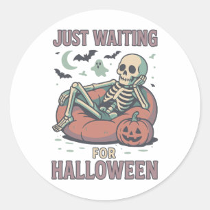 Grappig Spooky Skeleton Summerween Wachten op Hall Ronde Sticker