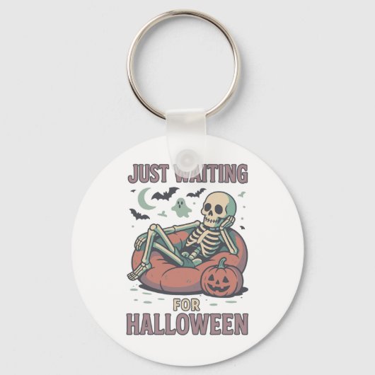 Grappig Spooky Skeleton Summerween Wachten op Hall Sleutelhanger (Voorkant)