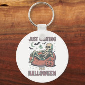 Grappig Spooky Skeleton Summerween Wachten op Hall Sleutelhanger (Voorkant)
