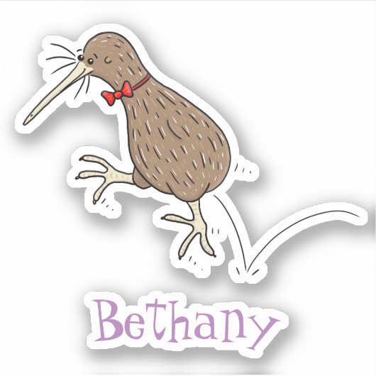 Grappig springende kiwi-cartoon illustratie sticker (Voorkant)