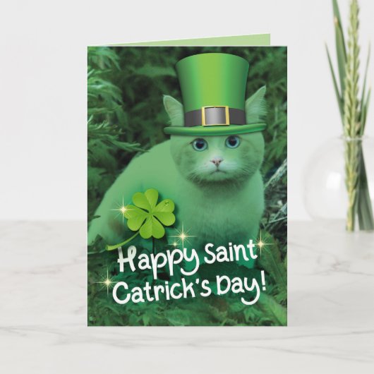 Grappig St. Patrick's Day Green Cat with Pet Kaart (Voorkant)