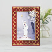Grappig standbeeld van Liberty snowman met kerstmi Kaart (Staand voorkant)