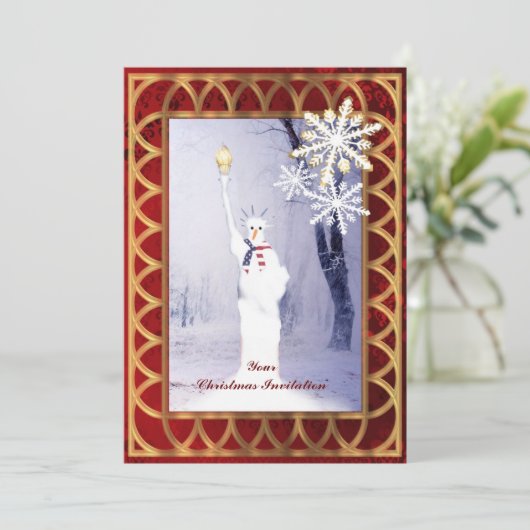 Grappig standbeeld van Liberty snowman met kerstmi Kaart (Staand voorkant)