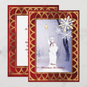 Grappig standbeeld van Liberty snowman met kerstmi Kaart (Voorkant / Achterkant)