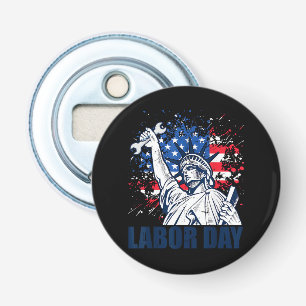 Grappig standbeeld van Liberty USA-vlag Labor Day- Button Flesopener