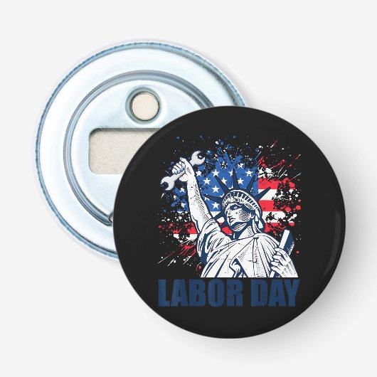 Grappig standbeeld van Liberty USA-vlag Labor Day- Button Flesopener (Voorkant)