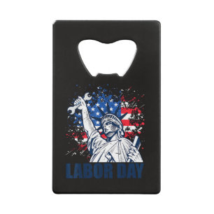 Grappig standbeeld van Liberty USA-vlag Labor Day- Creditkaart Flessenopener