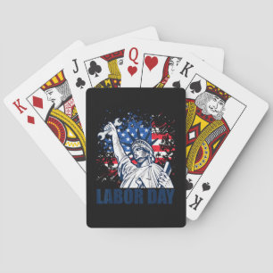 Grappig standbeeld van vrijheid USA vlag dag van d Pokerkaarten