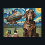 Grappig Steampunk Chocolade Lab Briefkaart<br><div class="desc">Een steampunk Chocolate Lab in een Van Gogh stijl met een aantal grappige AI genereerde fouten op de achtergrond</div>