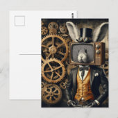 Grappig Steampunk Konijn met TV Head Briefkaart (Voorkant / Achterkant)