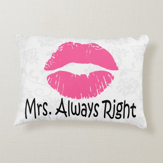 Grappig stel kussen, Mr. right, Mrs. altijd gelijk Decoratief Kussen (Achterkant)