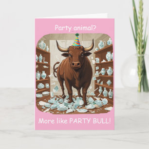 Grappig stier verjaardagsfeestje dier ontwerp kaart