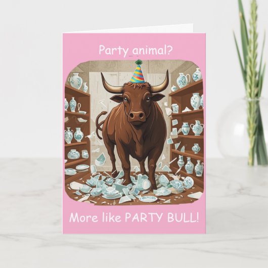 Grappig stier verjaardagsfeestje dier ontwerp kaart (Voorkant)