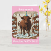 Grappig stier verjaardagsfeestje dier ontwerp kaart (Gele Bloem)