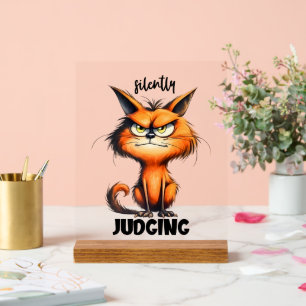 Grappig stil oordelend kat woord kunst acryl bord