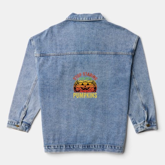 Grappig Stop Met Staren Naar Mijn Pompoenen Hallow Denim Jacket (Achterkant)