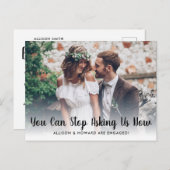 Grappig Stop Met Vragen We Zijn Verliefd Foto Enga Aankondigingskaart (Voorkant / Achterkant)