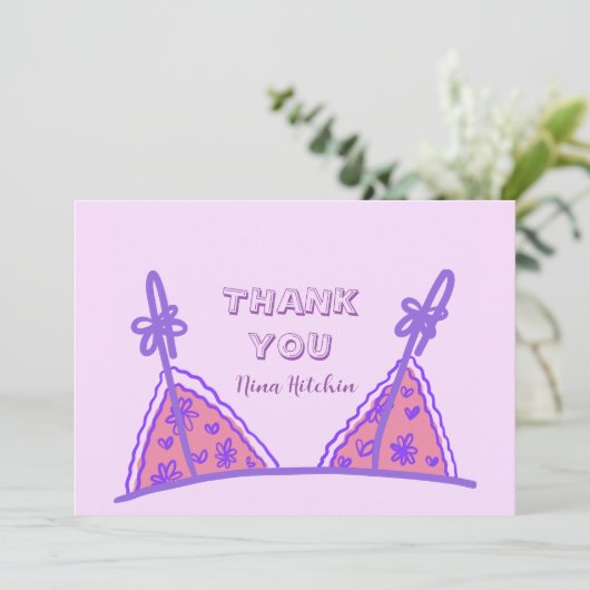 Grappig Stout Paars Ondergoed Bachelorette Dankjew Bedankkaart (Staand voorkant)
