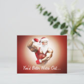 Grappig stout sterk gespierd Santa Claus briefkaar Feestdagenkaart (Staand voorkant)