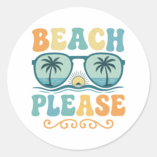 Grappig Strand Alsjeblieft Retro 70s Zomer Vakanti Ronde Sticker